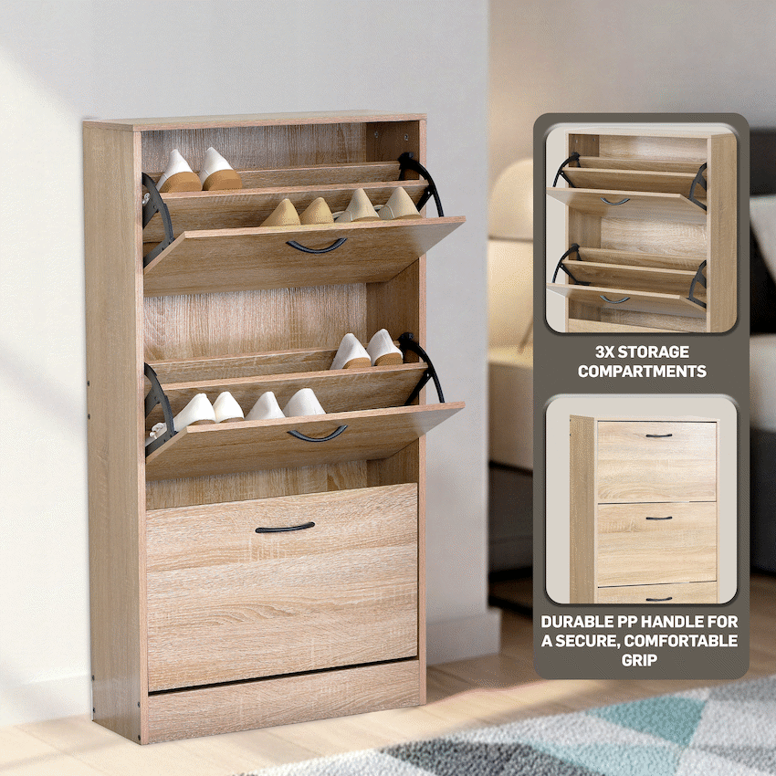 Everfurn Tamar Shoe Cabinet - Small - Oak - Image 7