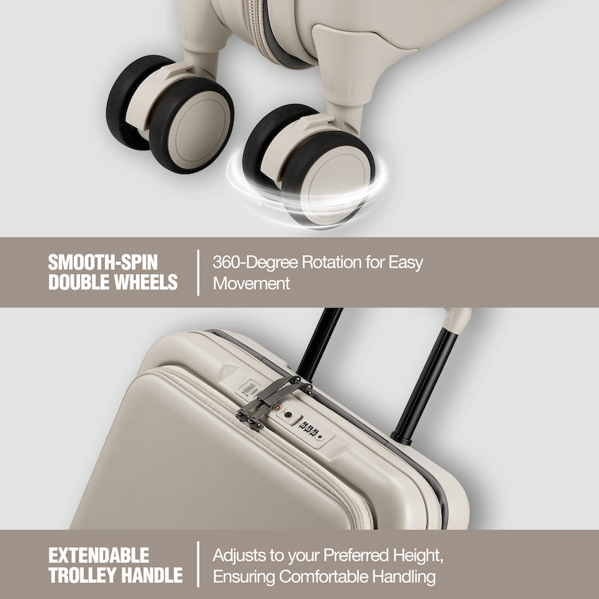 Expandable PP 55cm Carry On Luggage - Beige - Image 2