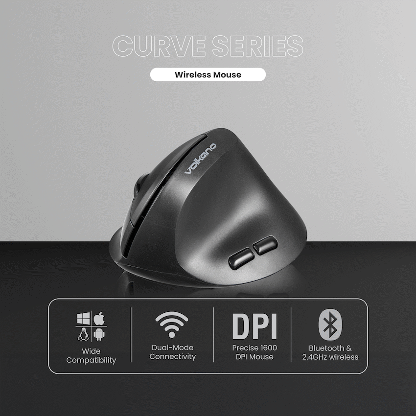 Volkano Curve Series Ergonomic Bluetooth Wireless mouse - Black - Image 3