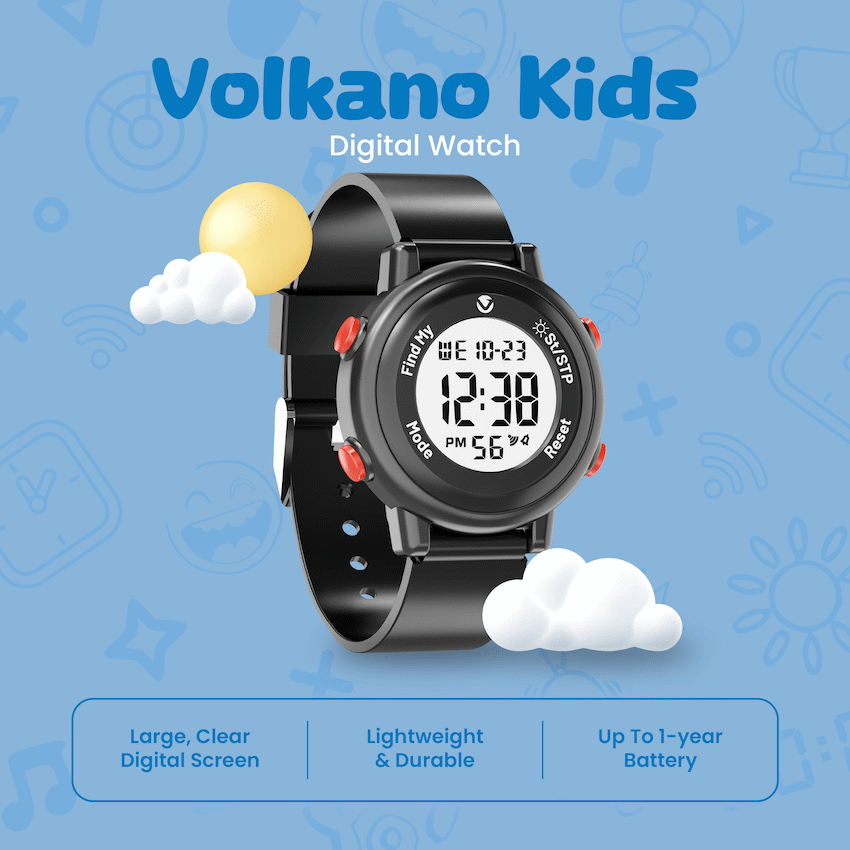 Volkano Kids Digital Watch with Apple Find My - 3ATM Waterproof (Anti-Lost) - Black - Image 3
