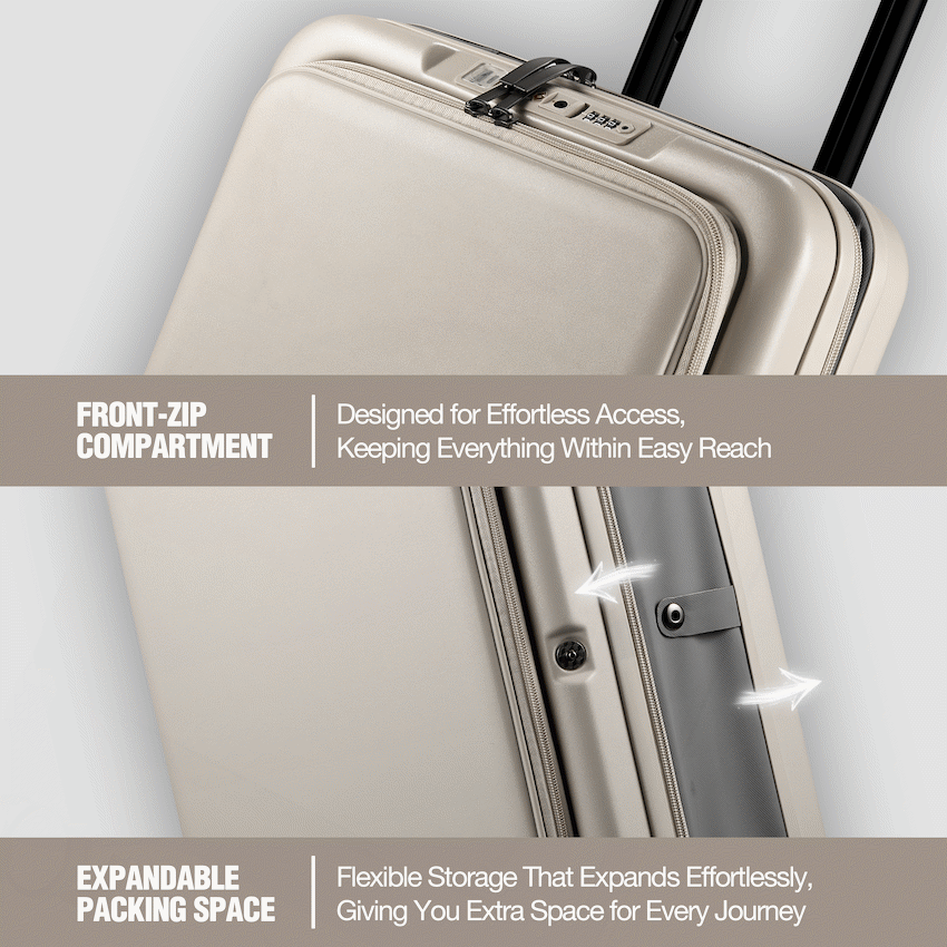 Expandable PP 55cm Carry On Luggage - Beige - Image 4