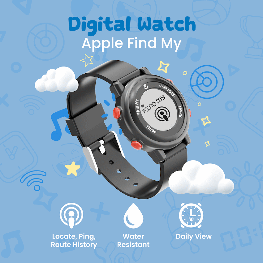 Volkano Kids Digital Watch with Apple Find My - 3ATM Waterproof (Anti-Lost) - Black - Image 4