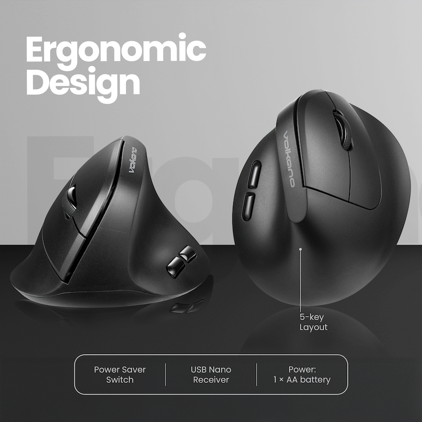 Volkano Curve Series Ergonomic Bluetooth Wireless mouse - Black - Image 5