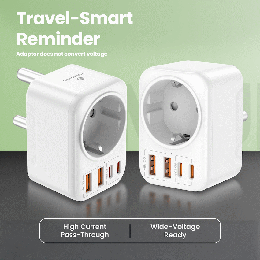 Volkano MultiVolt Series 2x USB-A + 2x USB-C adaptor SA Plug to multi travel socket 20Watt - Image 5