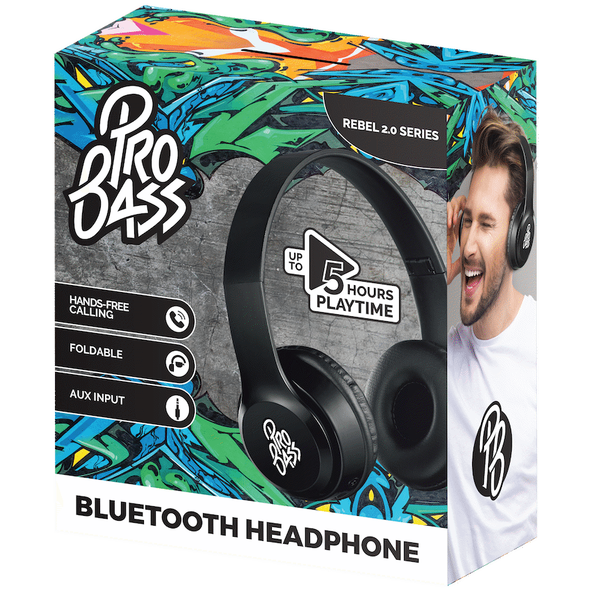 Pro Bass Rebel 2.0 series Bluetooth Headphone - Black - Image 5