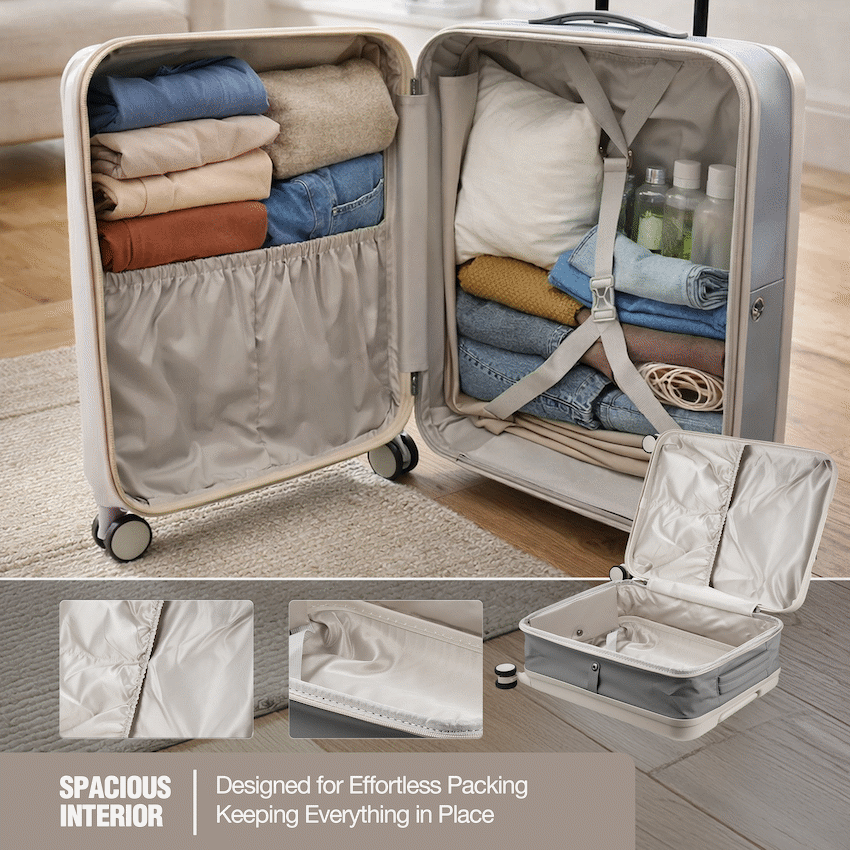 Expandable PP 55cm Carry On Luggage - Beige - Image 8