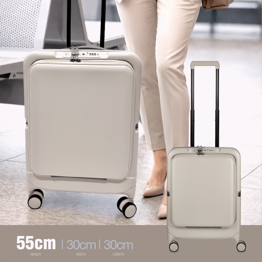 Expandable PP 55cm Carry On Luggage - Beige - Image 9