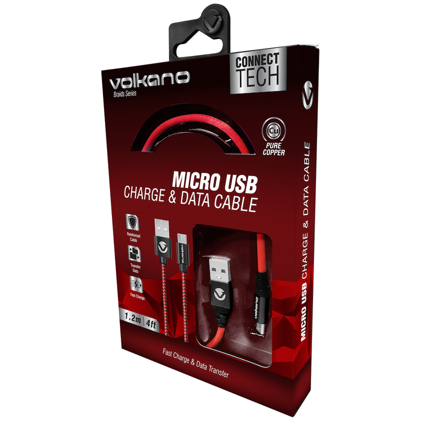 Volkano Braids Series Nylon Braided Micro USB Cable 1.2m - Black & Red - Image 3