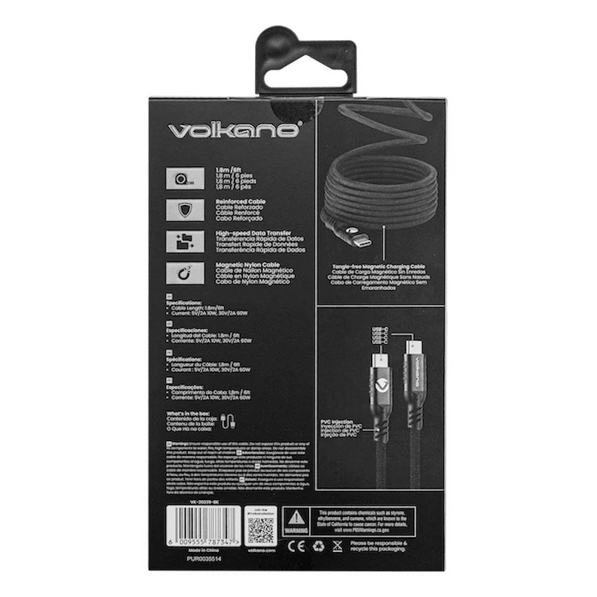 Volkano Weave Series 60w Magnetic Type-C Cable - Black - Image 5