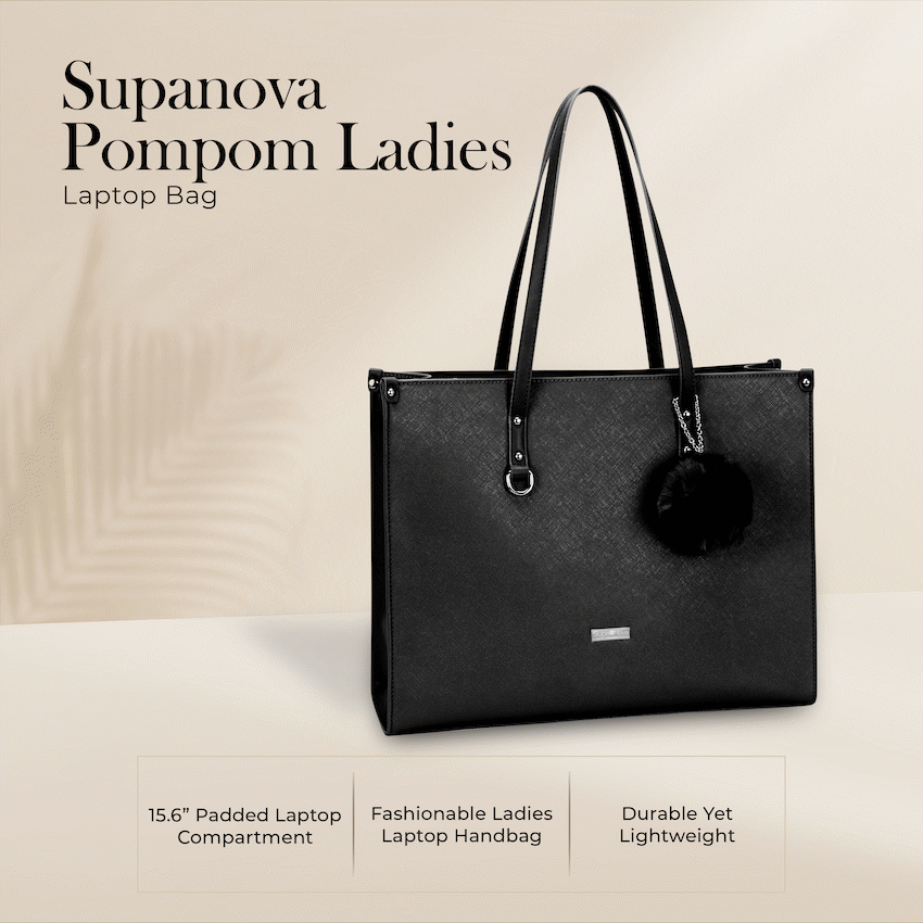 Supanova Pompom Ladies Laptop Bag - Black - Image 5