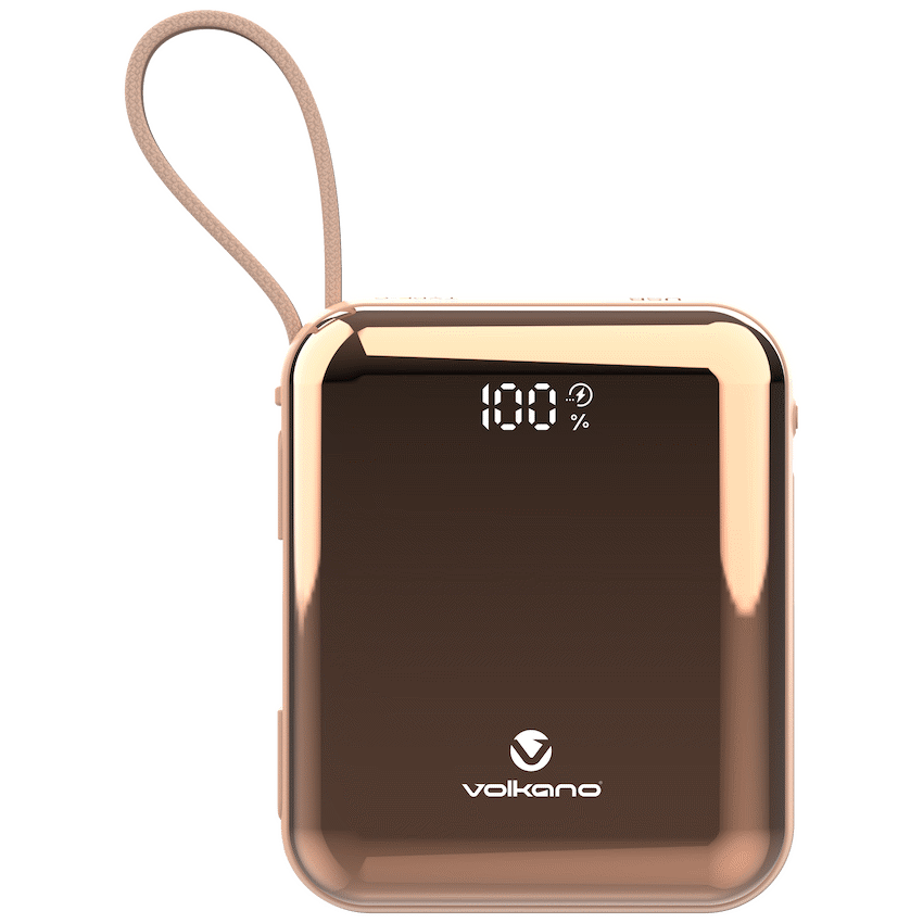 Volkano Solace Series 10 000 mAh Power Bank with Built-in USB-C & Lightning Cable - Pink & Rose Gold - Image 7