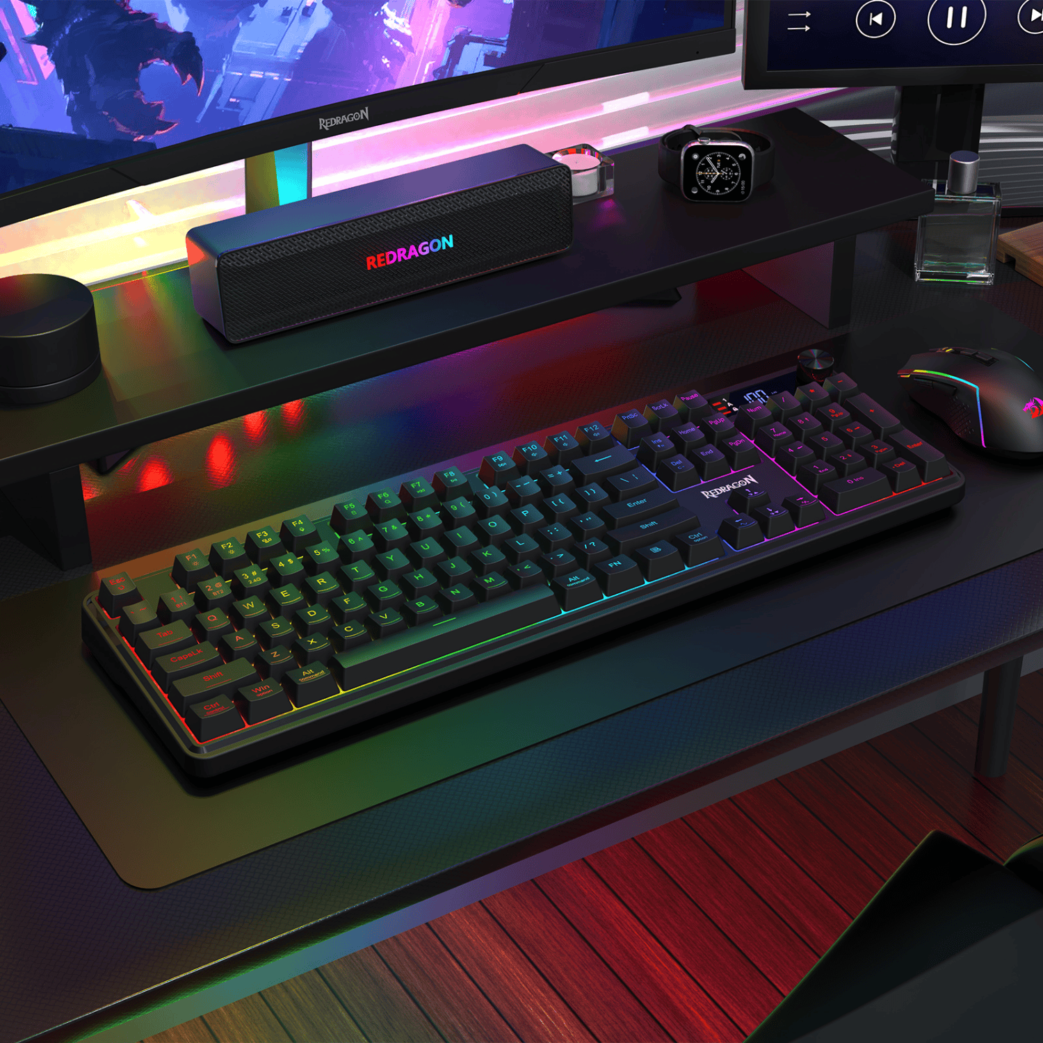 Redragon RM104 PRO VOLCANO RGB Wireless Membrane Gaming Keyboard - Black - Image 7